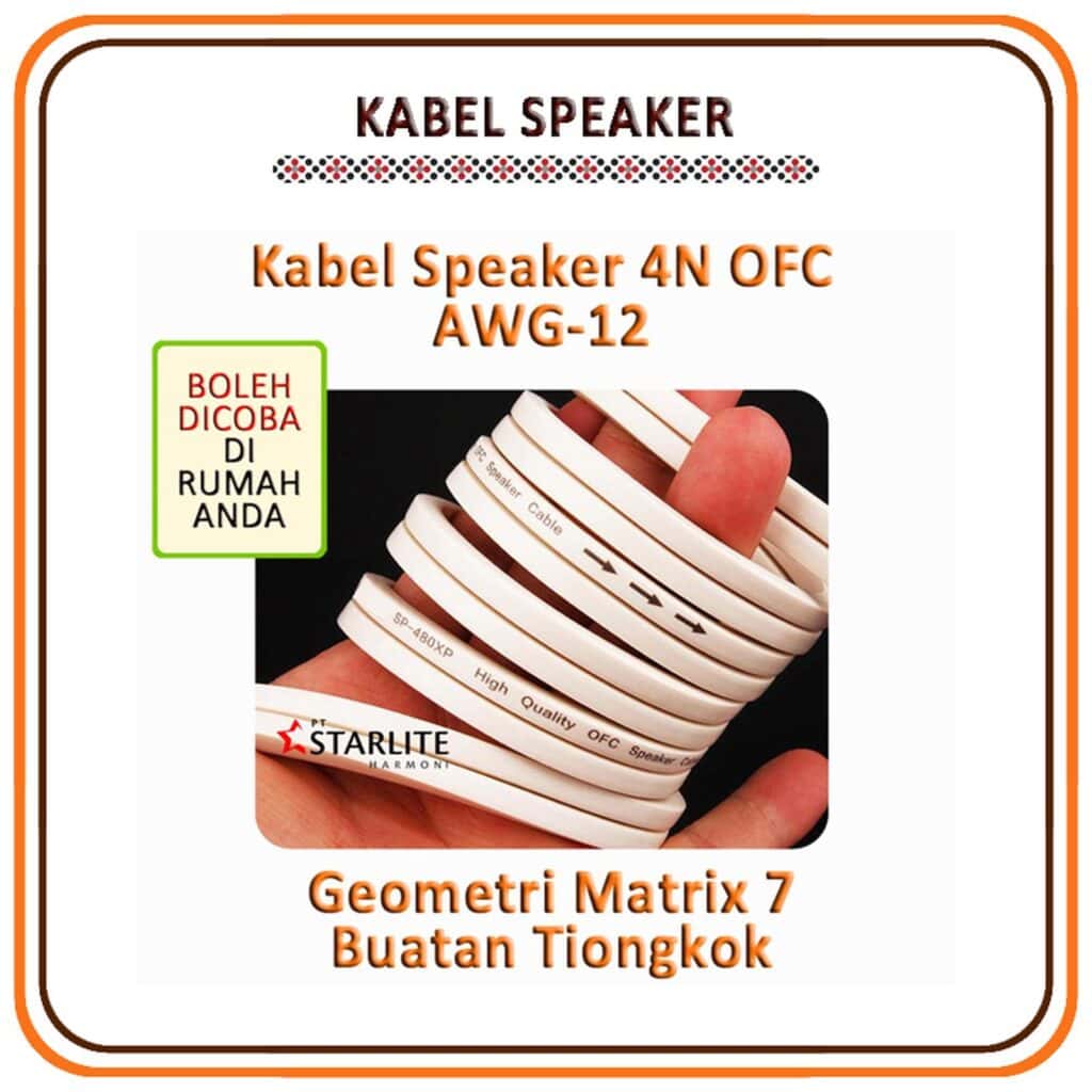 Kabel Speaker 4N OFC AWG 12 Diameter Konduktor Tembaga 2 mm