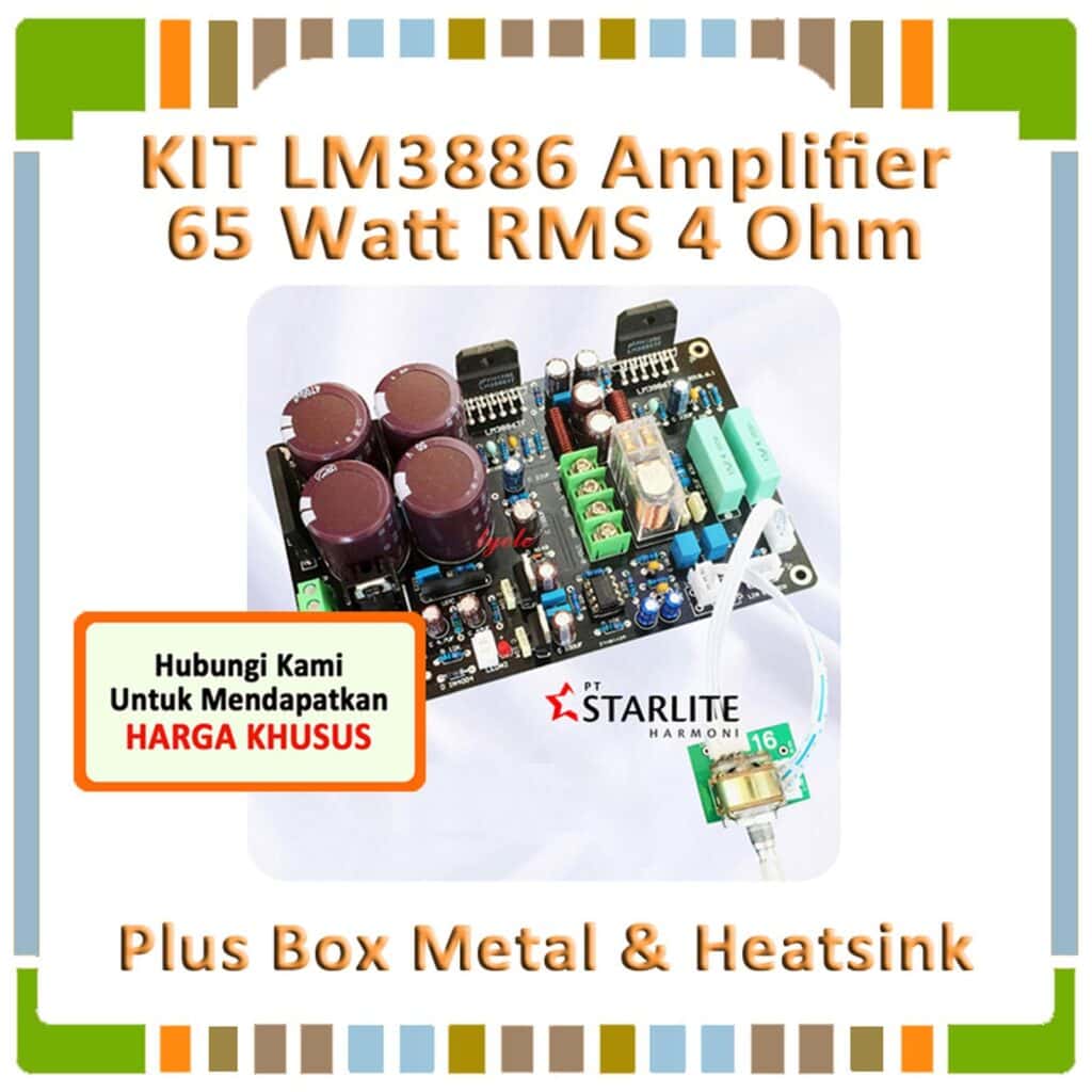 KIT LM3886 Amplifier 65 watt (RMS), 4 ohm berikut box metal